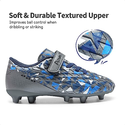Dream Pairs Unisex Kids Soccer Cleats - 3 Little Kid Dark Grey/Royal Blue