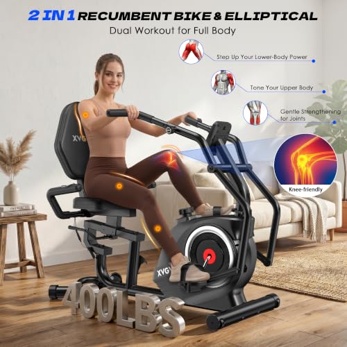 Recumbent Exercise Bike with Arm Exercise - 400LB Magnetic Resistance, Grey