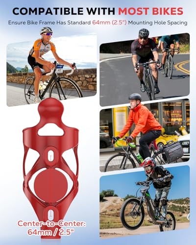 Bike Water Bottle Holder with Tracker Slot - Red, Fits 500ml Bottles