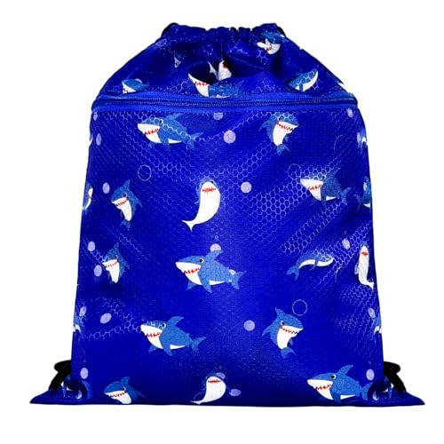 Gym Drawstring Backpack for Kids - Waterproof Blue Shark