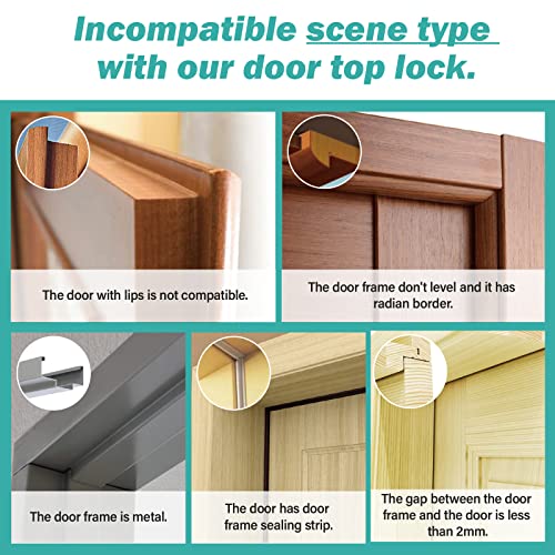 Child Proof Door Top Lock - BILLROAD Top Door Lock for Kids Safety Made of Sturdy Metal | Adjustable Lock Child Safety Top Lock for 0.8-2 inch Thick Interior Doors 2 Pack