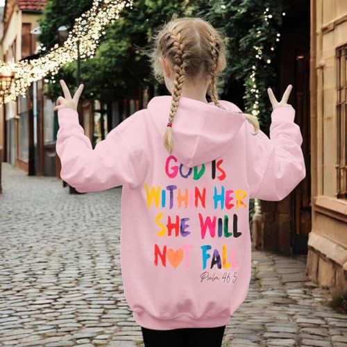 God is Within Her Hoodie - Pink, 11-12 Years - Christian Sweatshirt