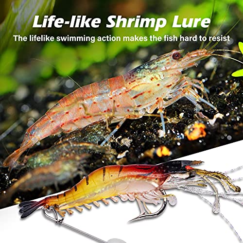 Goture 12pcs Soft Luminous Shrimp Fishing Lures Set 3.54in Saltwater Bait