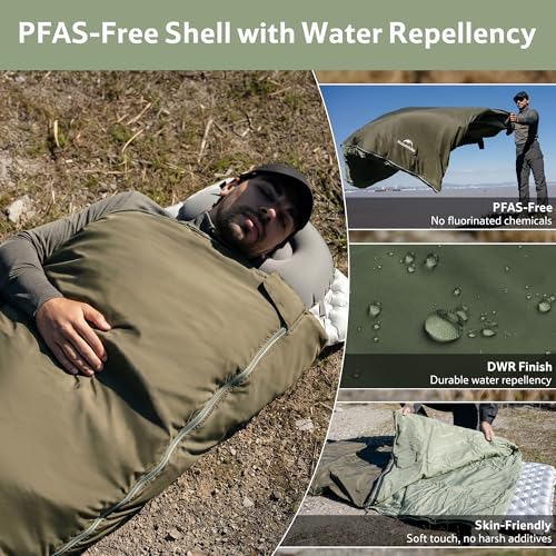 Naturehike PFAS-Free Green Lightweight Compact Sleeping Bag - Ultralight Waterproof Camping Gear for Cold & Warm Weather