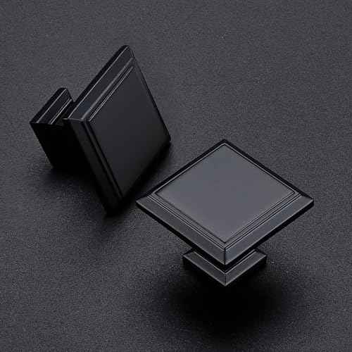Ravinte 10 Pack 1-3/16 Inch Matte Black Kitchen Square Cabinet Knobs Solid Drawer Pulls Black Single Hole Kitchen Cabinet Hardware Knobs for Cabinets and Drawers