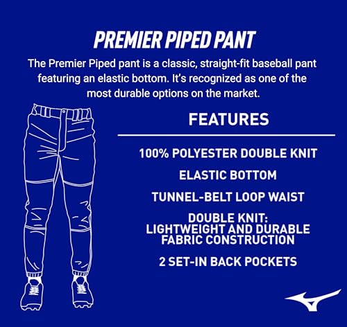 Men's Baseball Piped Pants - Mizuno Adult Premium Game Uniform White/Navy Medium