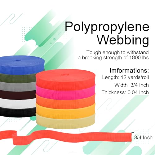 Durable Polypropylene Webbing Strap - 3/4 Inch, 12 Yards, White