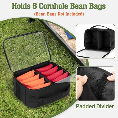 GOBUROS Cornhole Bag Carry Case Holds Up To 8 Bean Bags with Handle & Pocket