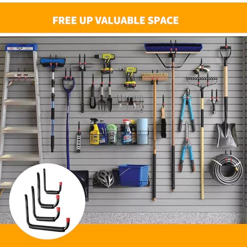 6 Pack Garage Hooks Heavy Duty, Utility Steel Hooks with EVA Foam Padding, 15inch Wall Mount J Organizer Hanger for Hanging Bikes Kayak Garden Tool Hose Bike Shelf
