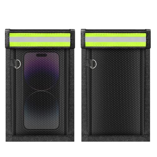 yaokvide 2 Pack Faraday Bags for Phones & Car Keys, Cell Phone Signal Blocking Pouch, Anti-Tracking Anti-Theft EMP Bag, Fireproof & Waterproof Faraday Key Fob Protector with Reflective Strip