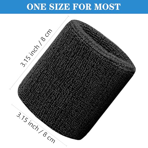 Wrist Sweatbands for Sports - 8 Pack, Black Cotton Bands