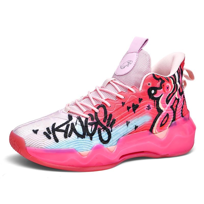 Bacury Colorful Basketball Running Sneakers for Women & Men - Pink Red Variation