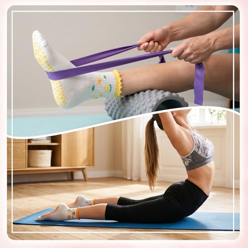 6 Pairs Cute Non-Slip Pilates Socks for Women - Pink, Green, White