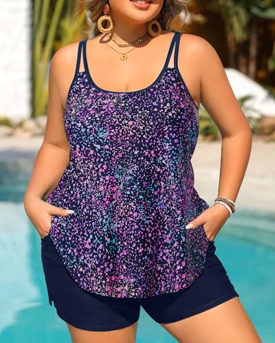Tempt Me Plus Size Star Sky Tankini Swimsuit 22 Plus Two-Piece Flowy Bathing Suit with Shorts