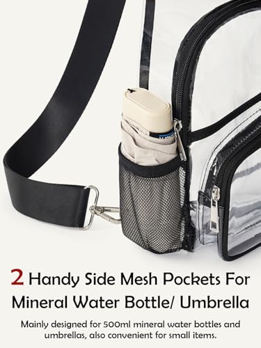 Clear Stadium Bag with Water Bottle Holder | Crossbody Sling Purse 12x6x12