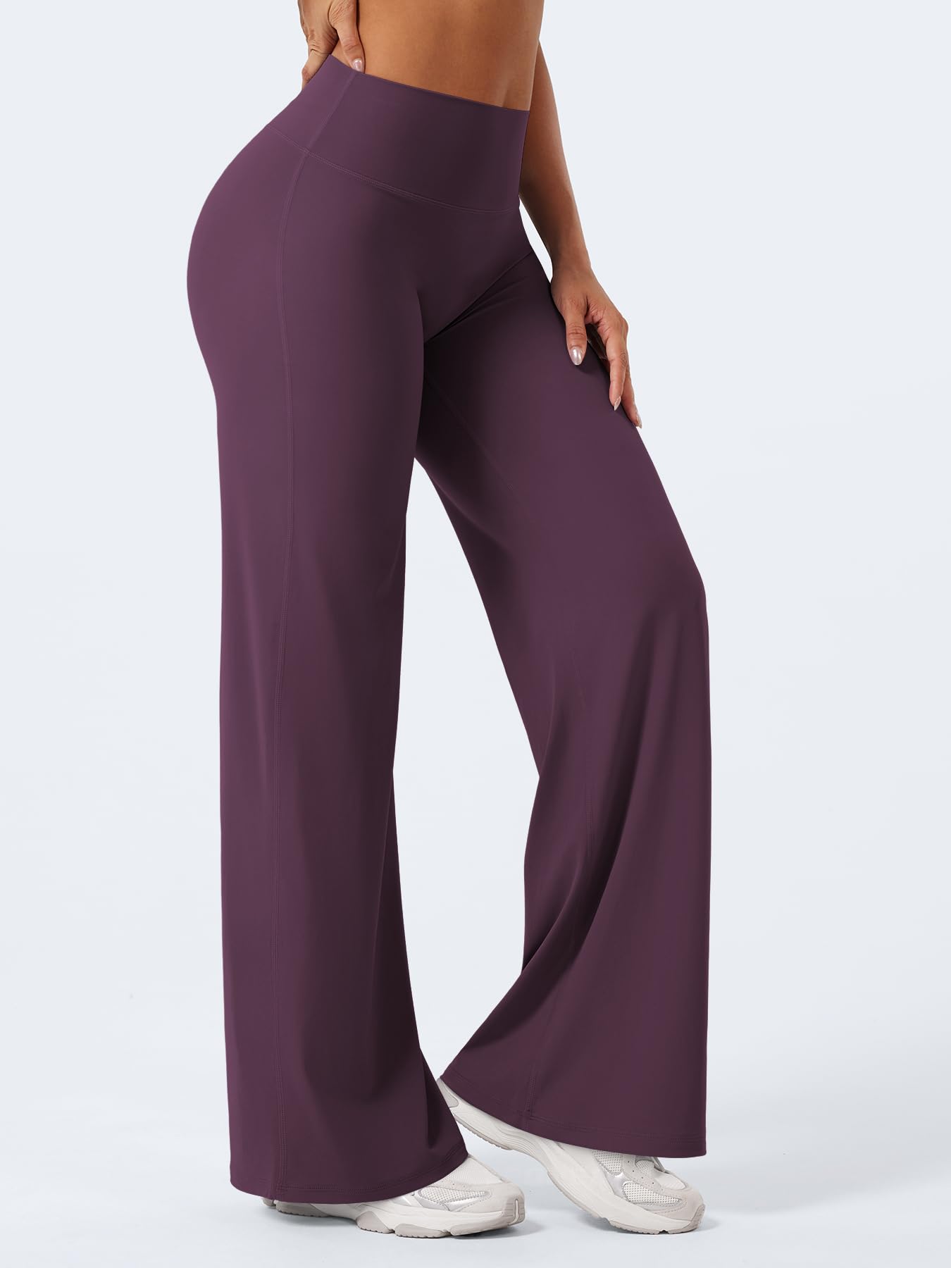 YEOREO Workout Leggings Womens No Front Seam Straight Leggings 31.5" High Waist Buttery Eddiy Gym Yoga Pants Black Berry Purple XS