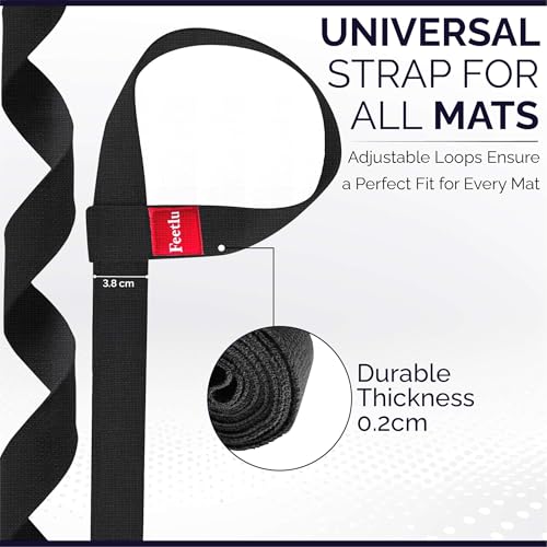 Adjustable 2-in-1 Yoga Mat Strap & Stretching Aid - Cotton - Black