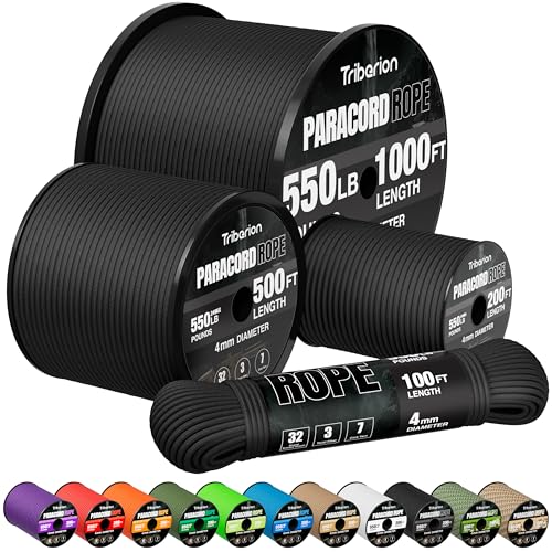 550 lb Paracord Rope - 100ft Heavy Duty 7-Strand Survival Cord - Black