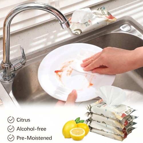 Threlaco 7 Pack Camping Dish Wipes - Travel Dish Cleaning Essential, 20 Wipes per Pack