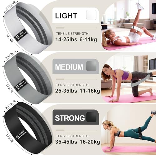 Fabric Resistance Bands for Home Workout - 3-Level Grey Booty Bands