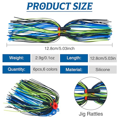 Silicone Spinnerbait Skirts Replacement Kit with Tube Rattles - 6pcs