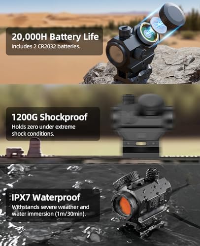 EZshoot with 2 MOA Dot & 40 MOA Circle - Multi-Reticle, Red/Green, 1x20mm, Motion Awake Technology, 20,000 Hours Battery Life (Red Dot Variation)