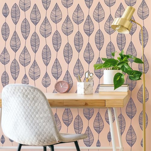 Stripy Leaf Wall Decals Modern Blue Leaf Wall Stickers Tree Leaves Wall Decals Peel and Stick Plant Botanical Leaves Stickers Removable Small Leaf Stickers for Bedroom Living Room Decor