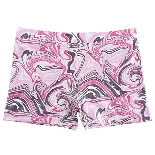 Girls Glitter Gymnastics Dance Shorts - Pink Marble Swirls, Size 7-8