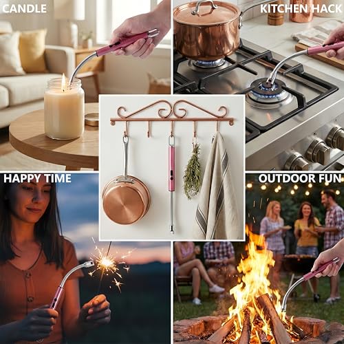 Electric Candle Lighter, USB Rechargeable Arc Lighter with Flexible Neck - Rose Gold