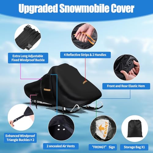 Black 900D Waterproof Snowmobile Cover 130" L x 51" W x 48" H for Arctic Cat Skidoo Yamaha