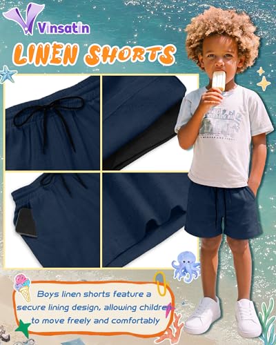Boys Swim Trunks with Liner - Navy Blue, 7-8 Years