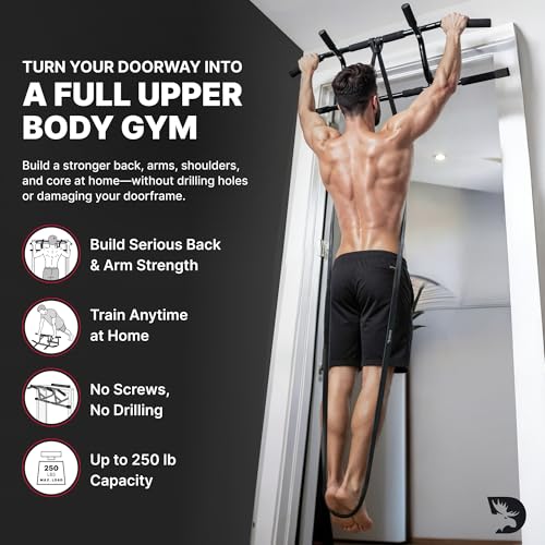 Pull Up Bar for Doorway - No Drill, Non-Slip Grips - Black