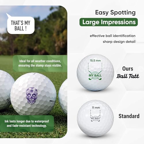 Ball Tatt Self-Inking Golf Ball Stamp - Sugar Skull Design, Waterproof & Reusable
