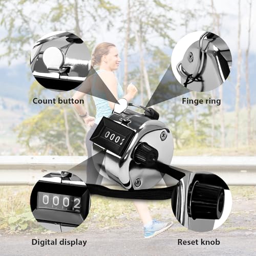 POXXU 6 Pack Clicker Counter - 4-Digit Mechanical Hand Tally Counter (Silver)