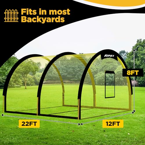 Portable Baseball & Softball Batting Cage with Pitching Machine Hole - 22ft x 12ft x 8ft