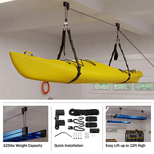 Kayak Storage Hoist - Overhead Pulley System, 125lb Capacity, 1 Pack