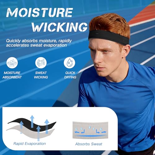 Adjustable Sweat Band for Men - 1 Inch Black Headband for Running