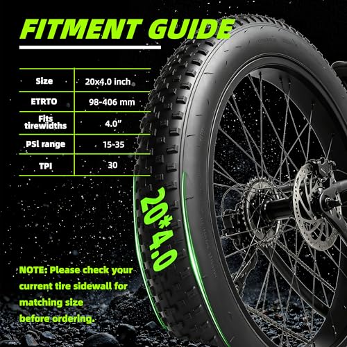 Kulifoo 20x4.0 Fat Tire Electric Bike Tire & Inner Tube - 1 Pack