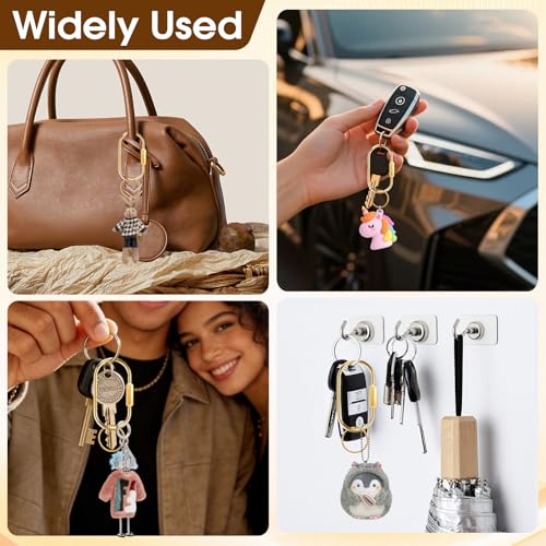 Gold Carabiner Keychain - 4 PCS Brass Key Ring with Screw Lock Clip