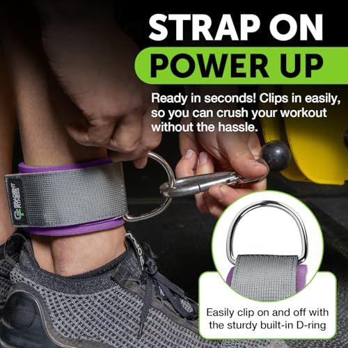 Ankle Straps for Cable Machines - Gray/Purple 1 D-Ring (2 Pack)