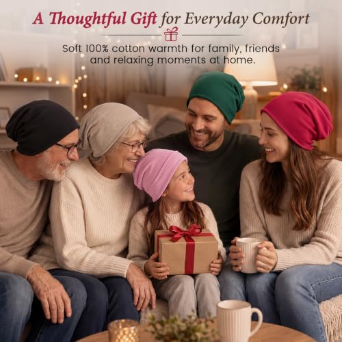 Soft Lightweight Cotton Slouchy Beanie Hat - One Size Red