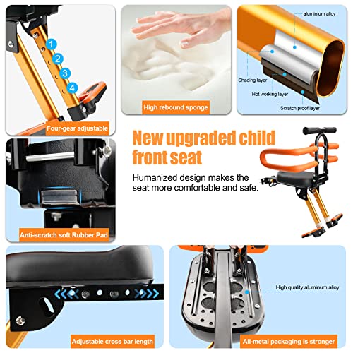 OUSEXI Gold Child Bike Seat for Adults, Front Mount Retractable Baby Seat 2-6 Years