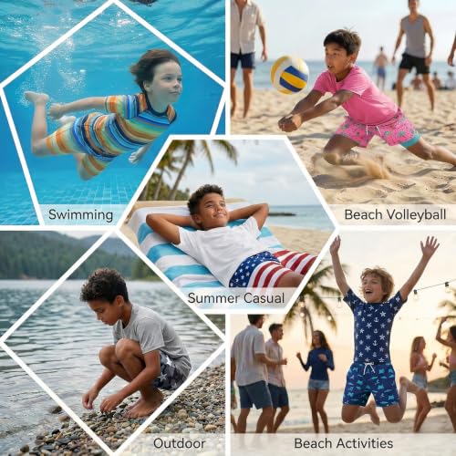 Todbiccz Boys 3-Pack Swim Trunks with Compression Liner - Stripe Navy/Orange/Black Aqua/Green, Size 14-16