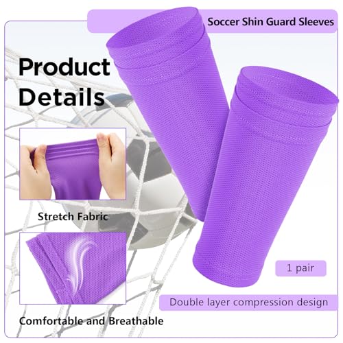 Soccer Shin Guard Sleeves with Pocket - Compression Socks for Kids - Purple, Small