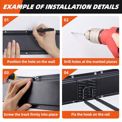 Garage Tool Organizer Wall Mount 48", Garage Wall Organizer 400 lbs, Heavy Duty Garages Organizers and Storage with Adjustable Hooks, Garden Tool Storage Rack for Shovels, Hoses, Ladders