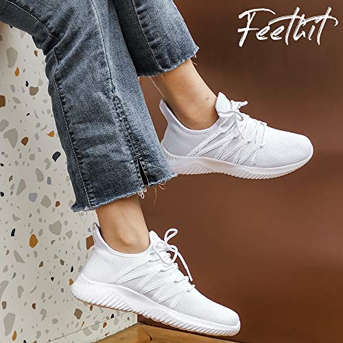 Feethit Women's Slip-On Tennis Sneakers All White - Running Shoes