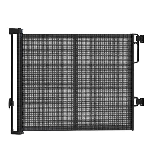 Upgraded 59'' Wide Retractable Baby Gates for Stairs with Reinforced Strip, Mesh Saftey Gate for Pets, Prevent Crawling Dog Gate fot Doorways, No Drilling, Indoor & Outdoor Use, 34'' Tall