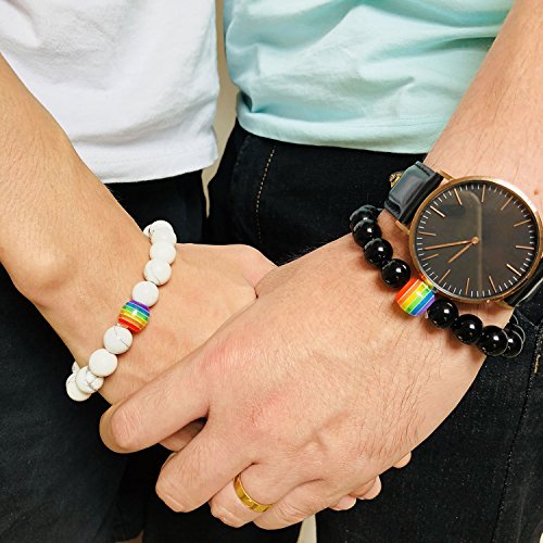 Rainbow LGBT Pride Bracelet - Titanium Stainless Steel & White PU Leather