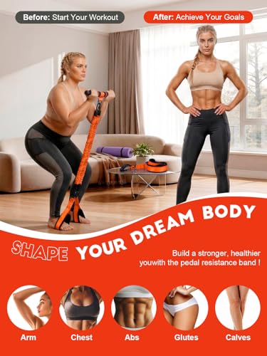 Adjustable Pedal Resistance Band - 3 Tubes, 30/60/90LBS, Orange