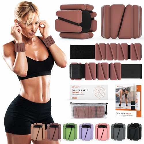 WUSOPU 2 lb Dark Brown Wrist & Ankle Weights - 1 lb Each, Adjustable Silicone